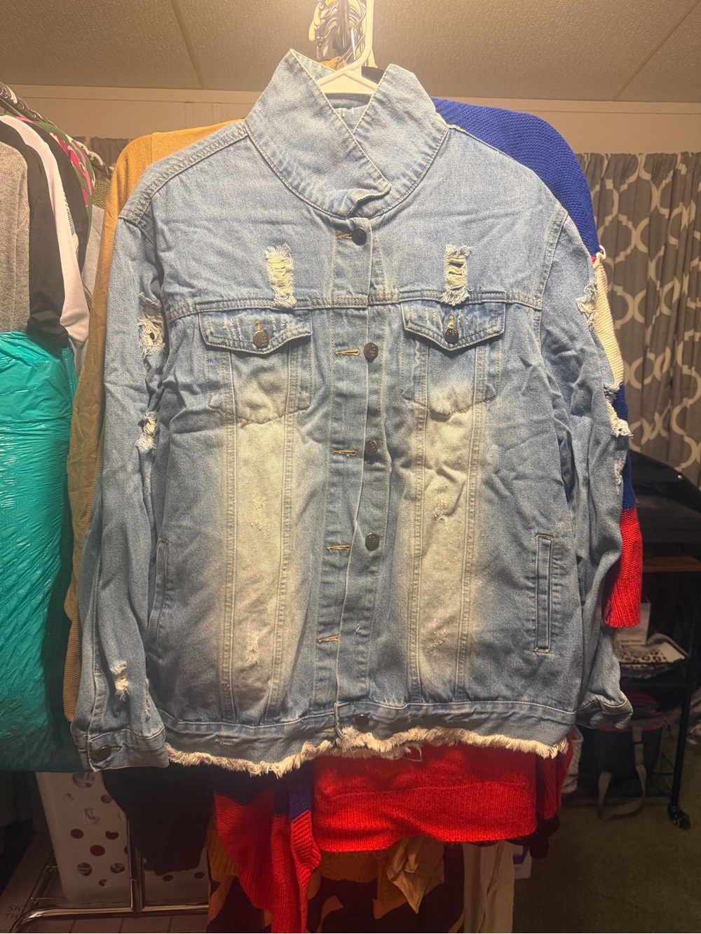 Men's Light Blue Distressed Denim Shirt Jacket